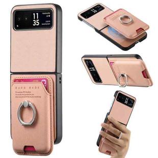 For Motorola Moto Razr 40 Twill Fabric Card Bag Ring Magnetic Back Phone Case(Pink)