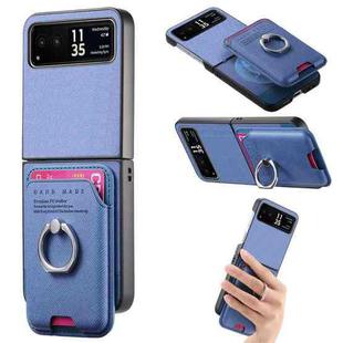 For Motorola Moto Razr 40 Twill Fabric Card Bag Ring Magnetic Back Phone Case(Blue)