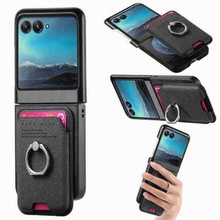For Motorola Moto Razr 40 Ultra Twill Fabric Card Bag Ring Magnetic Back Phone Case(Black)