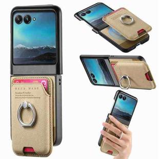 For Motorola Moto Razr 40 Ultra Twill Fabric Card Bag Ring Magnetic Back Phone Case(Khaki)