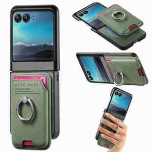 For Motorola Moto Razr 40 Ultra Twill Fabric Card Bag Ring Magnetic Back Phone Case(Green)