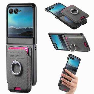 For Motorola Moto Razr 40 Ultra Twill Fabric Card Bag Ring Magnetic Back Phone Case(Gray)