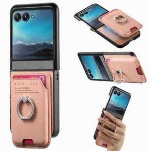 For Motorola Moto Razr 40 Ultra Twill Fabric Card Bag Ring Magnetic Back Phone Case(Pink)