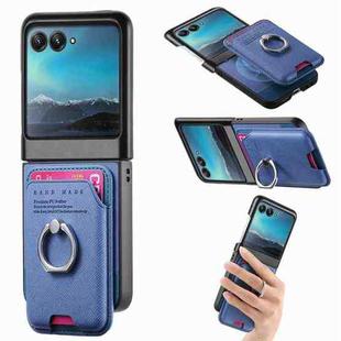 For Motorola Moto Razr 40 Ultra Twill Fabric Card Bag Ring Magnetic Back Phone Case(Blue)