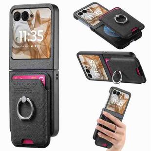 For Motorola Moto Razr 50 / 60 Twill Fabric Card Bag Ring Magnetic Back Phone Case(Black)