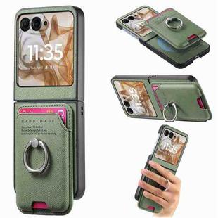 For Motorola Moto Razr 50 / 60 Twill Fabric Card Bag Ring Magnetic Back Phone Case(Green)