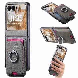 For Motorola Moto Razr 50 / 60 Twill Fabric Card Bag Ring Magnetic Back Phone Case(Gray)