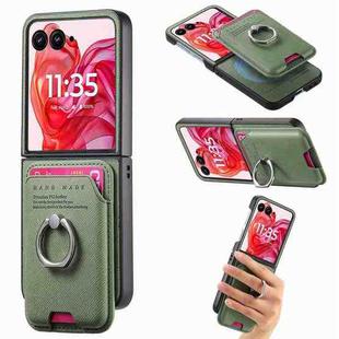 For Motorola Moto Razr 50 Ultra Twill Fabric Card Bag Ring Magnetic Back Phone Case(Green)