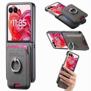 For Motorola Moto Razr 50 Ultra Twill Fabric Card Bag Ring Magnetic Back Phone Case(Gray)