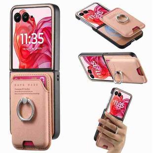 For Motorola Moto Razr 50 Ultra Twill Fabric Card Bag Ring Magnetic Back Phone Case(Pink)
