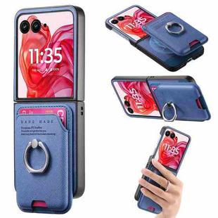 For Motorola Moto Razr 50 Ultra Twill Fabric Card Bag Ring Magnetic Back Phone Case(Blue)