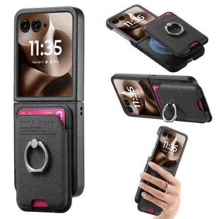 For Motorola Moto Razr 60 Ultra Twill Fabric Card Bag Ring Magnetic Back Phone Case(Black)