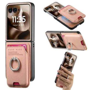 For Motorola Moto Razr 60 Ultra Twill Fabric Card Bag Ring Magnetic Back Phone Case(Pink)