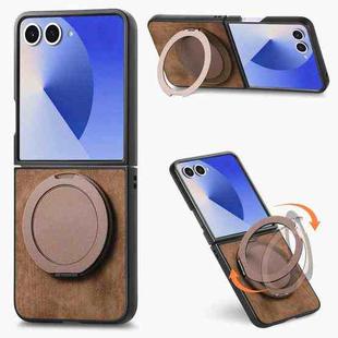 For Samsung Galaxy Z Flip7 5G Retro Leather Rotation Round Holder Phone Case(Brown)
