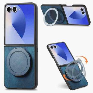 For Samsung Galaxy Z Flip7 5G Retro Leather Rotation Round Holder Phone Case(Blue)
