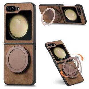 For Samsung Galaxy Z Flip6 5G Retro Leather Rotation Round Holder Phone Case(Brown)
