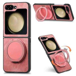 For Samsung Galaxy Z Flip5 5G Retro Leather Rotation Round Holder Phone Case(Pink)