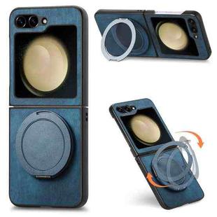 For Samsung Galaxy Z Flip5 5G Retro Leather Rotation Round Holder Phone Case(Blue)