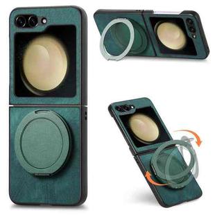 For Samsung Galaxy Z Flip5 5G Retro Leather Rotation Round Holder Phone Case(Green)