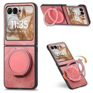 For Motorola Moto Razr 50 Retro Leather Rotation Round Holder Phone Case(Pink)