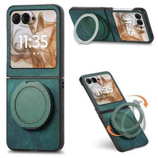 For Motorola Moto Razr 50 Retro Leather Rotation Round Holder Phone Case(Green)