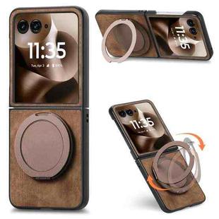 For Motorola Moto Razr 50 Ultra Retro Leather Rotation Round Holder Phone Case(Brown)