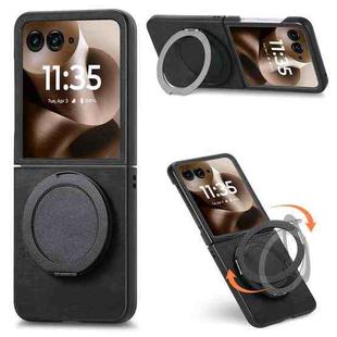 For Motorola Moto Razr 50 Ultra Retro Leather Rotation Round Holder Phone Case(Black)