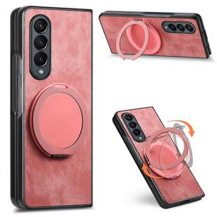 For Samsung Galaxy Z Fold4 Retro Leather Rotation Round Holder Phone Case(Pink)
