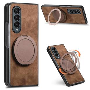 For Samsung Galaxy Z Fold4 Retro Leather Rotation Round Holder Phone Case(Brown)