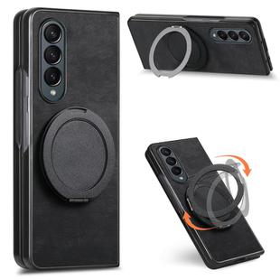 For Samsung Galaxy Z Fold4 Retro Leather Rotation Round Holder Phone Case(Black)