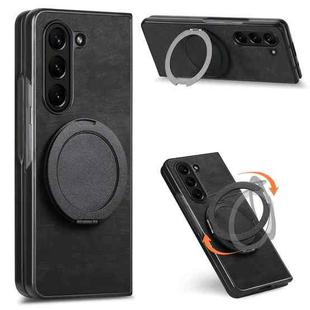 For Samsung Galaxy Z Fold7 Retro Leather Rotation Round Holder Phone Case(Black)