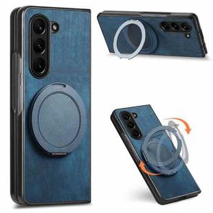 For Samsung Galaxy Z Fold7 Retro Leather Rotation Round Holder Phone Case(Blue)