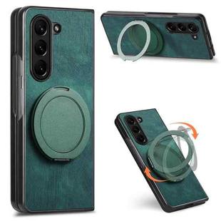 For Samsung Galaxy Z Fold7 Retro Leather Rotation Round Holder Phone Case(Green)