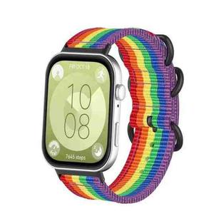For Huawei Watch Fit 4 Pro / Fit 4 / Fit 3 Canvas Ring Buckle Nylon Watch Band(Rainbow Color)