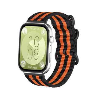 For Huawei Watch Fit 4 Pro / Fit 4 / Fit 3 Canvas Ring Buckle Nylon Watch Band(Black Orange)