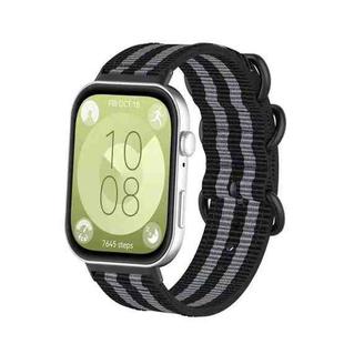 For Huawei Watch Fit 4 Pro / Fit 4 / Fit 3 Canvas Ring Buckle Nylon Watch Band(Black Gray)