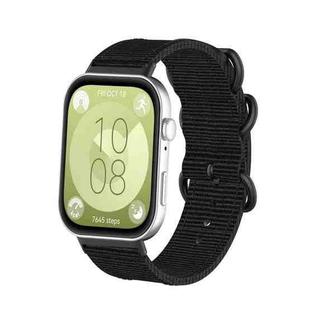 For Huawei Watch Fit 4 Pro / Fit 4 / Fit 3 Canvas Ring Buckle Nylon Watch Band(Black)