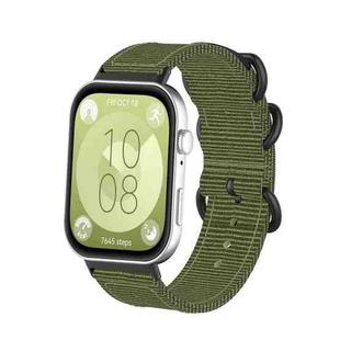 For Huawei Watch Fit 4 Pro / Fit 4 / Fit 3 Canvas Ring Buckle Nylon Watch Band(Army Green)