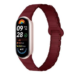 For Xiaomi Smart Band 10 / 9 / 8 Tri-beads Magnetic Silicone Watch Band(Wine Red)