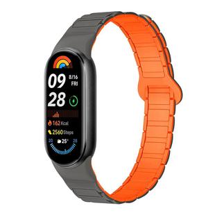 For Xiaomi Smart Band 10 / 9 / 8 Tri-beads Magnetic Silicone Watch Band(Gray Orange)