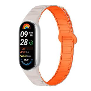 For Xiaomi Smart Band 10 / 9 / 8 Tri-beads Magnetic Silicone Watch Band(Starlight Orange)