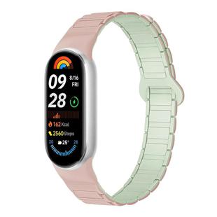 For Xiaomi Smart Band 10 / 9 / 8 Tri-beads Magnetic Silicone Watch Band(Pink Misty Blue)