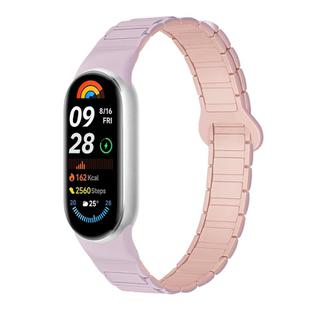 For Xiaomi Smart Band 10 / 9 / 8 Tri-beads Magnetic Silicone Watch Band(Light Purple Pink)