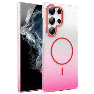 For Samsung Galaxy S22 Ultra 5G Gold Diamond Glitter Gradient MagSafe Shockproof Phone Case(Red)