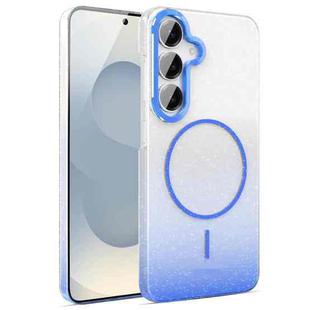 For Samsung Galaxy S25 5G Gold Diamond Glitter Gradient MagSafe Shockproof Phone Case(Blue)