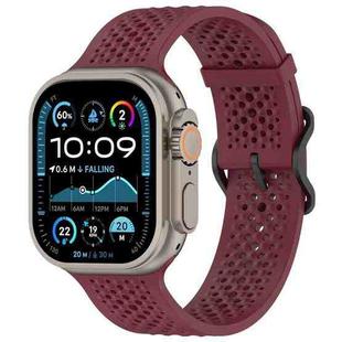 For Apple Watch 46mm / 49mm / 45mm / 44mm Breathable Holes Silicone Watch Band(Burgundy)