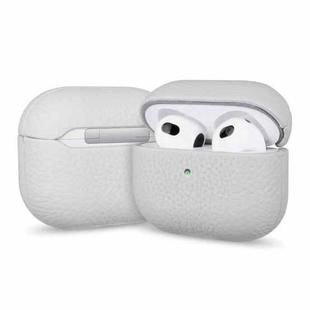 For AirPods 2 / 1 Litchi Grain Genuine Leather Earbuds Protective Case(Gray White)