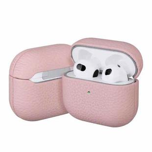 For AirPods Pro Litchi Grain Genuine Leather Earbuds Protective Case(Pink)