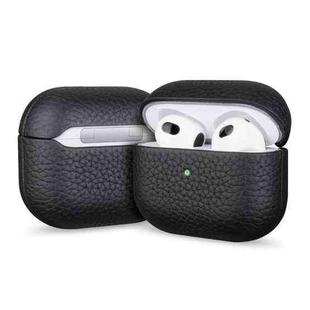 For AirPods Pro Litchi Grain Genuine Leather Earbuds Protective Case(Black)