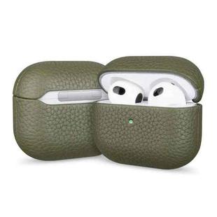 For AirPods Pro Litchi Grain Genuine Leather Earbuds Protective Case(Army Green)